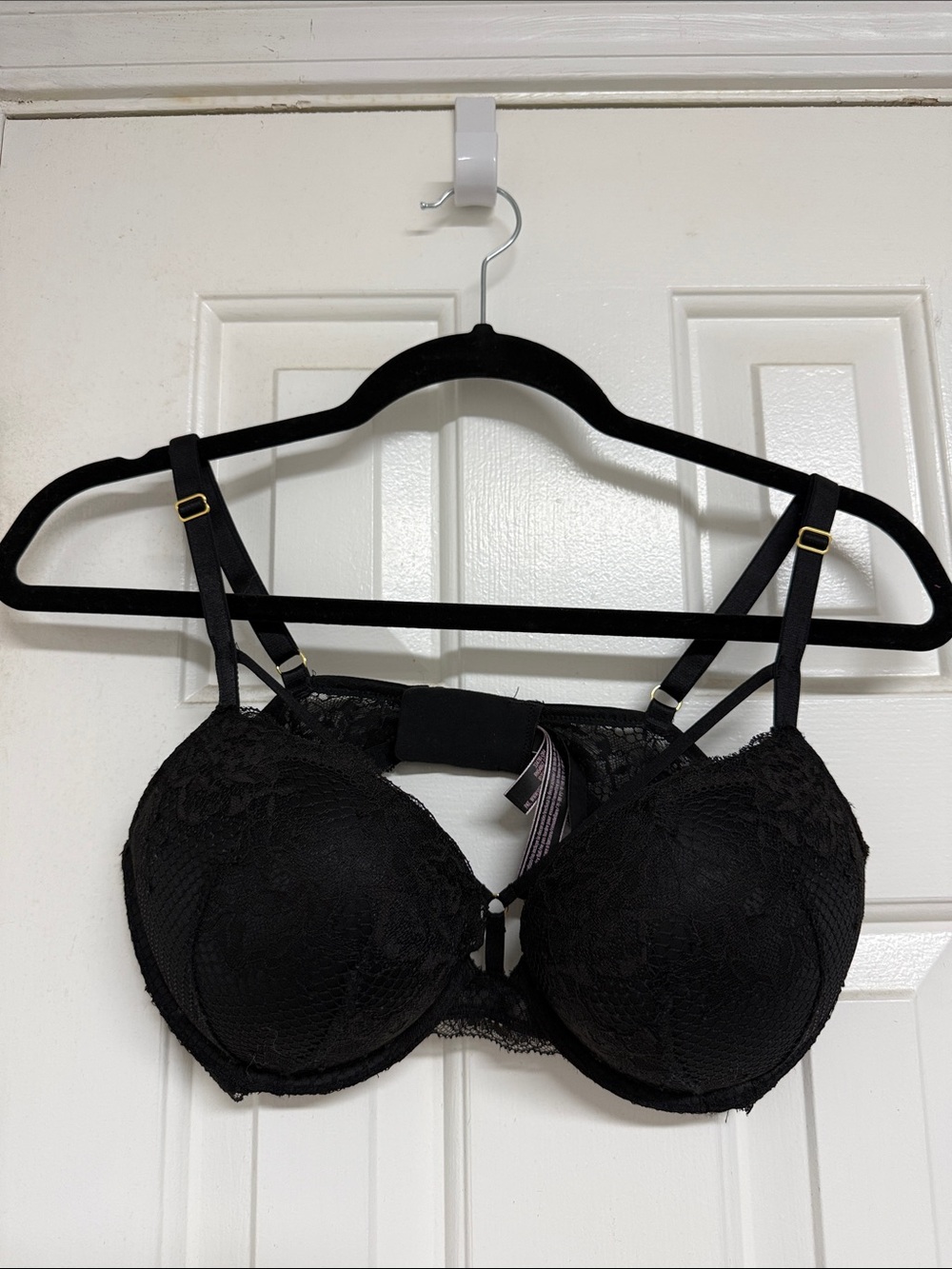 Victoria's Secret Black Lace Push-Up Bra with Strappy Detail